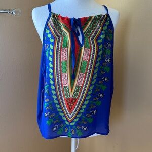 Elegant Blue Patterned Tank Top